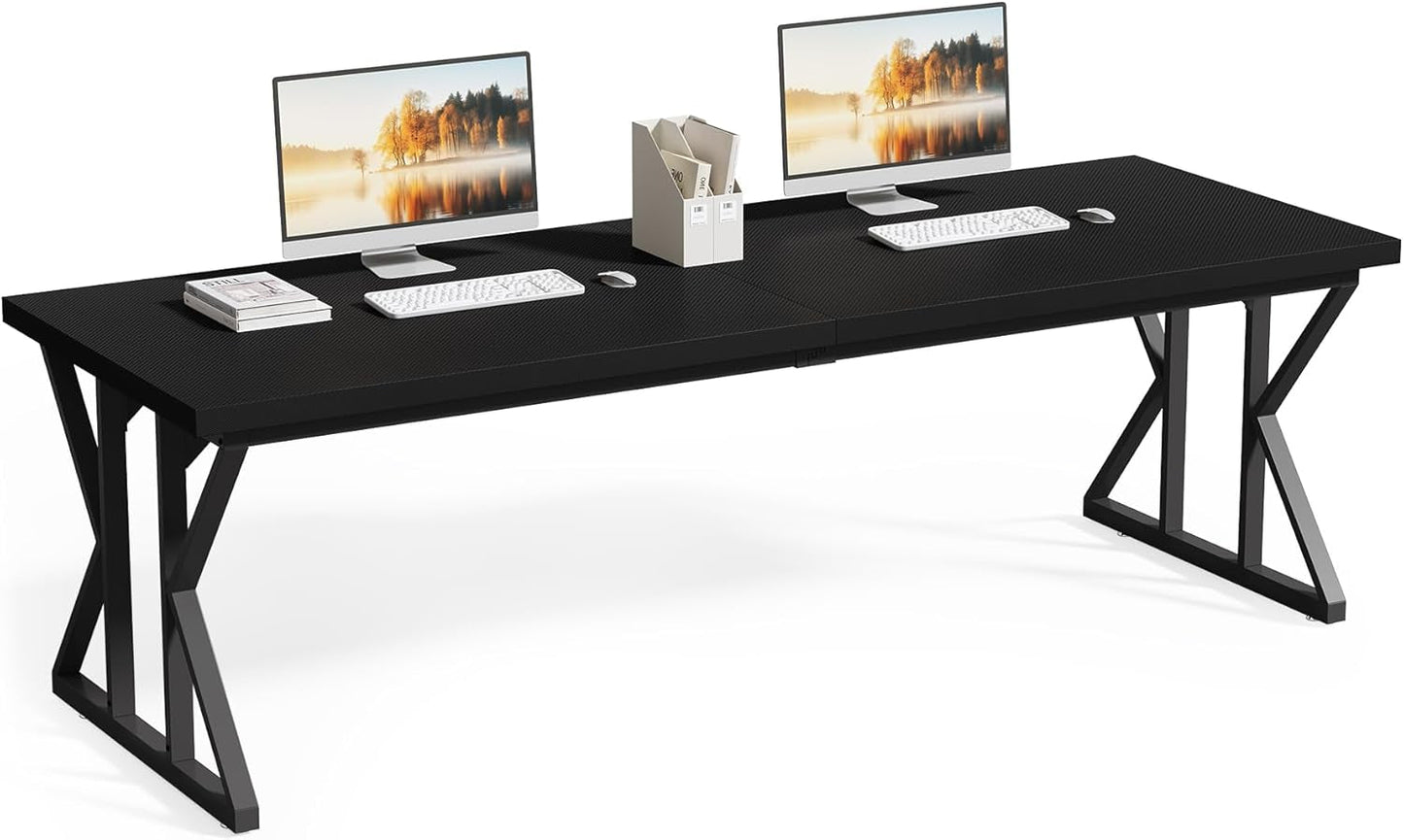 78.7 Inch Large Executive Desk, Extra Long Computer Office Desk Workstation, Modern Simple Style Laptop Table, Sturdy Wooden Writing Workstation for Home Black-0