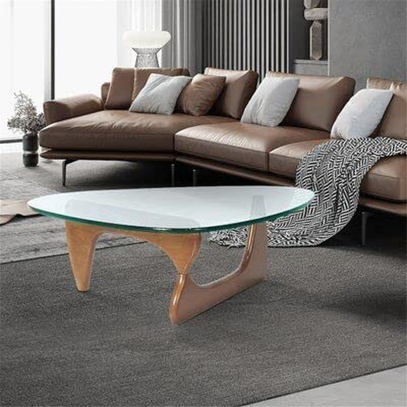 Mid Century Glass Top End Table - Light Walnut-0