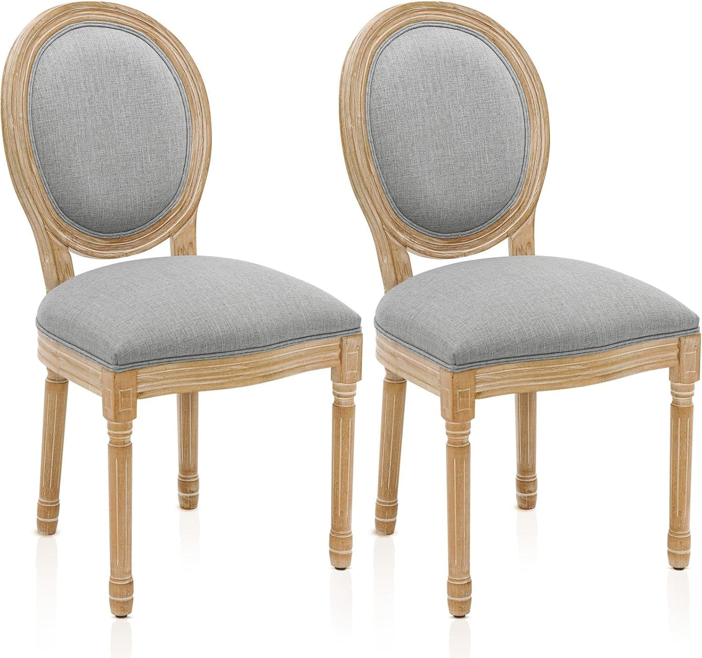French Country Dining Chairs Set of 2, Upholstered Dining Room Chairs with round Back Farmhouse Kitchen Chairs for Living Room, Kitchen, Restaurant (Lightgrey-Round)-0