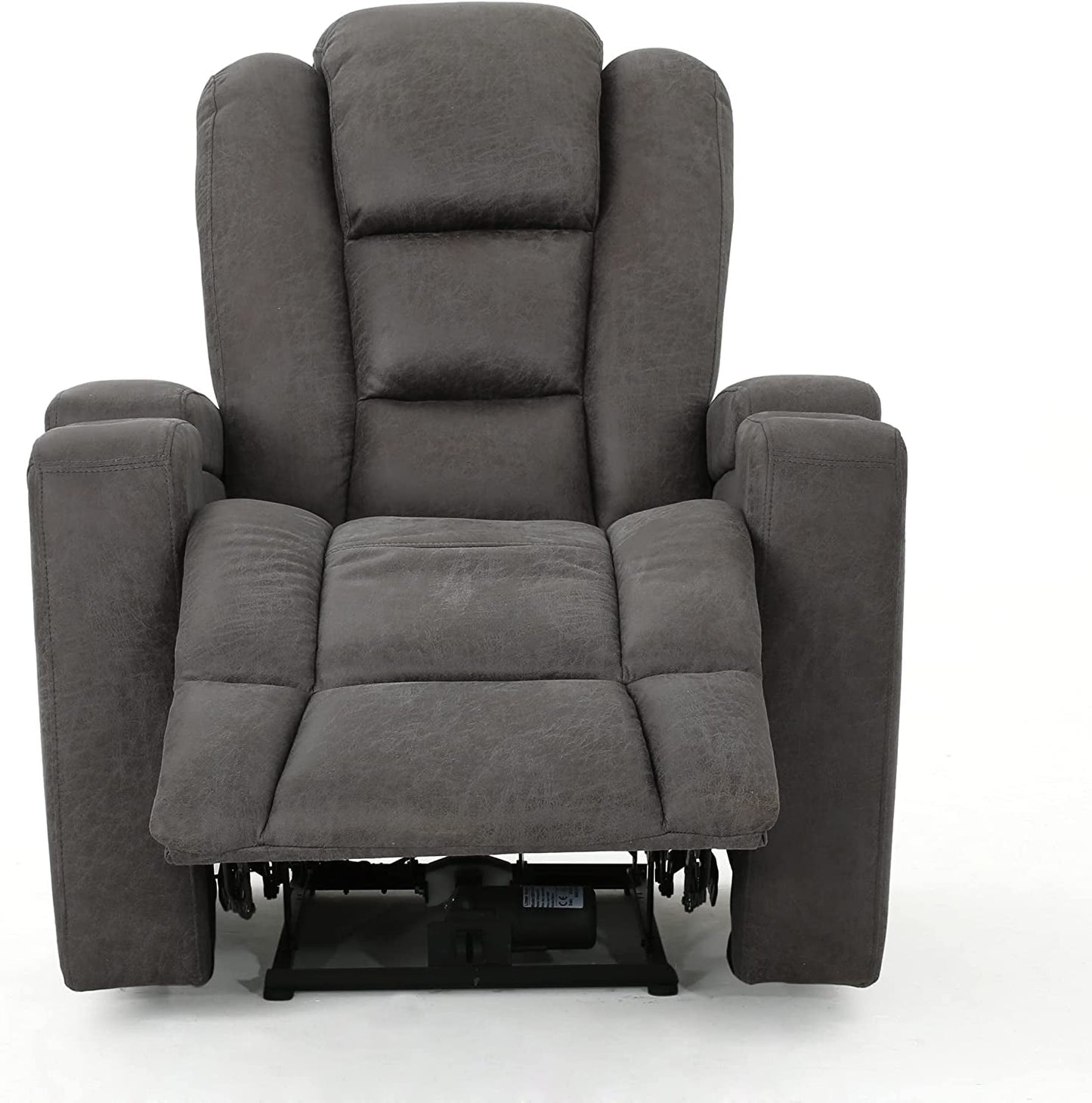 Tufted Microfiber Power Recliner W/Arm Storage and USB Cord, Slate/Black-1