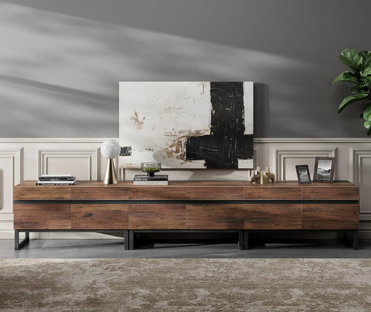 3 in 1 Modern TV Stand for Tvs up to 110 Inch, Wood Entertainment Center TV Console with Storage Cabinets and Metal Base, Media Console for Living Room,Brown-1