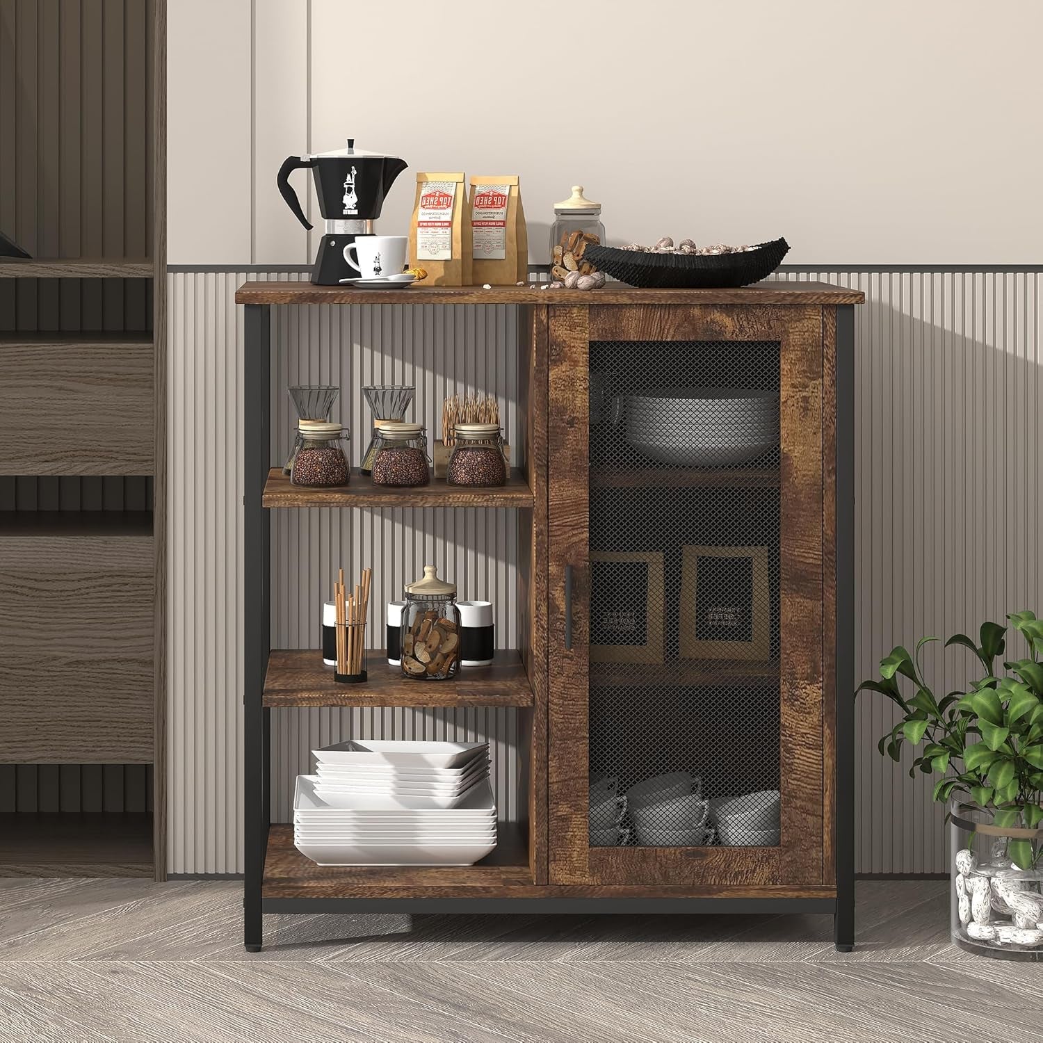 Mini Coffee Bar Cabinet Small Kitchen Buffet Farmhouse-0