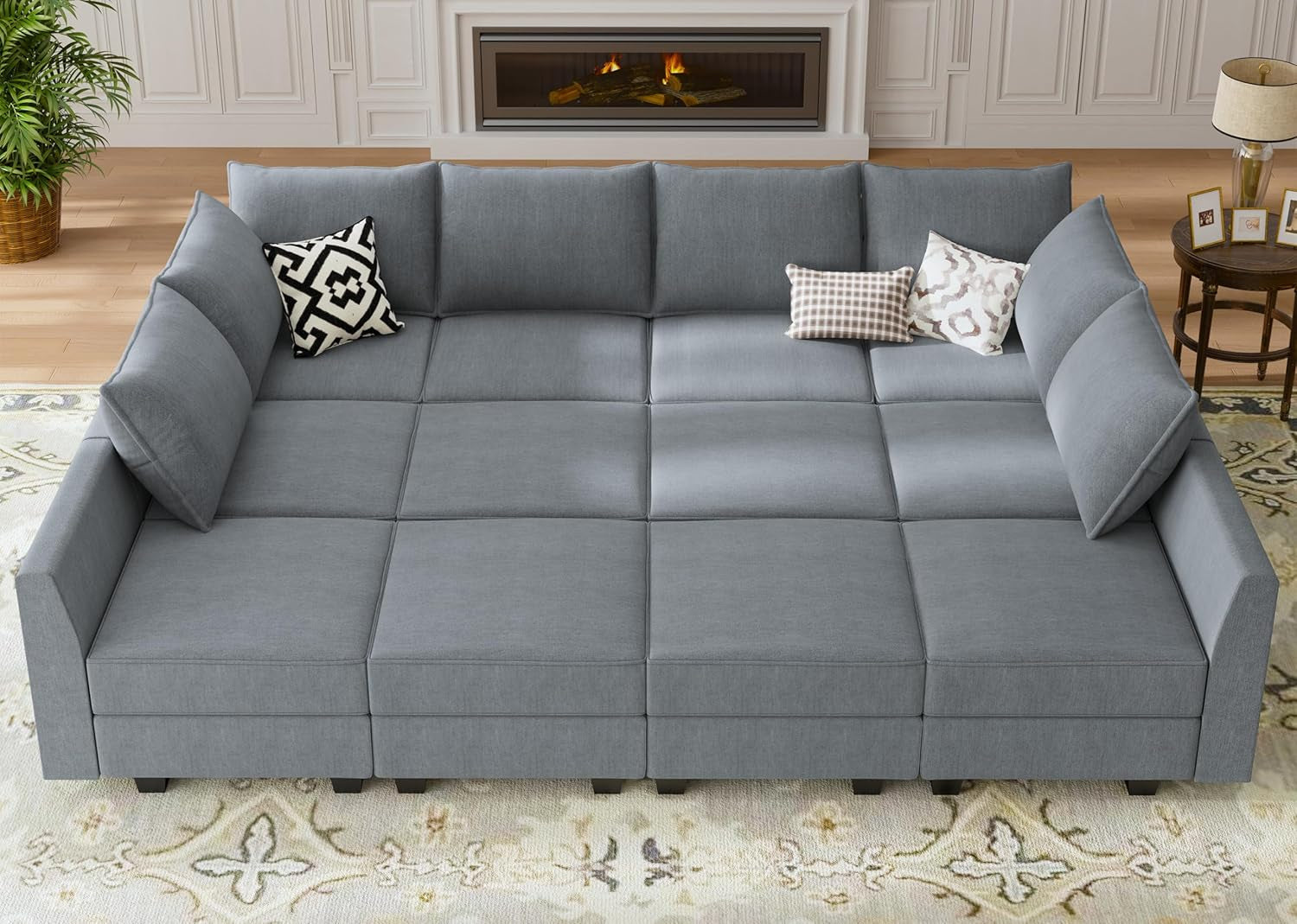 Convertible Sectional Sofa Bluish Grey, Modular, Storage-0