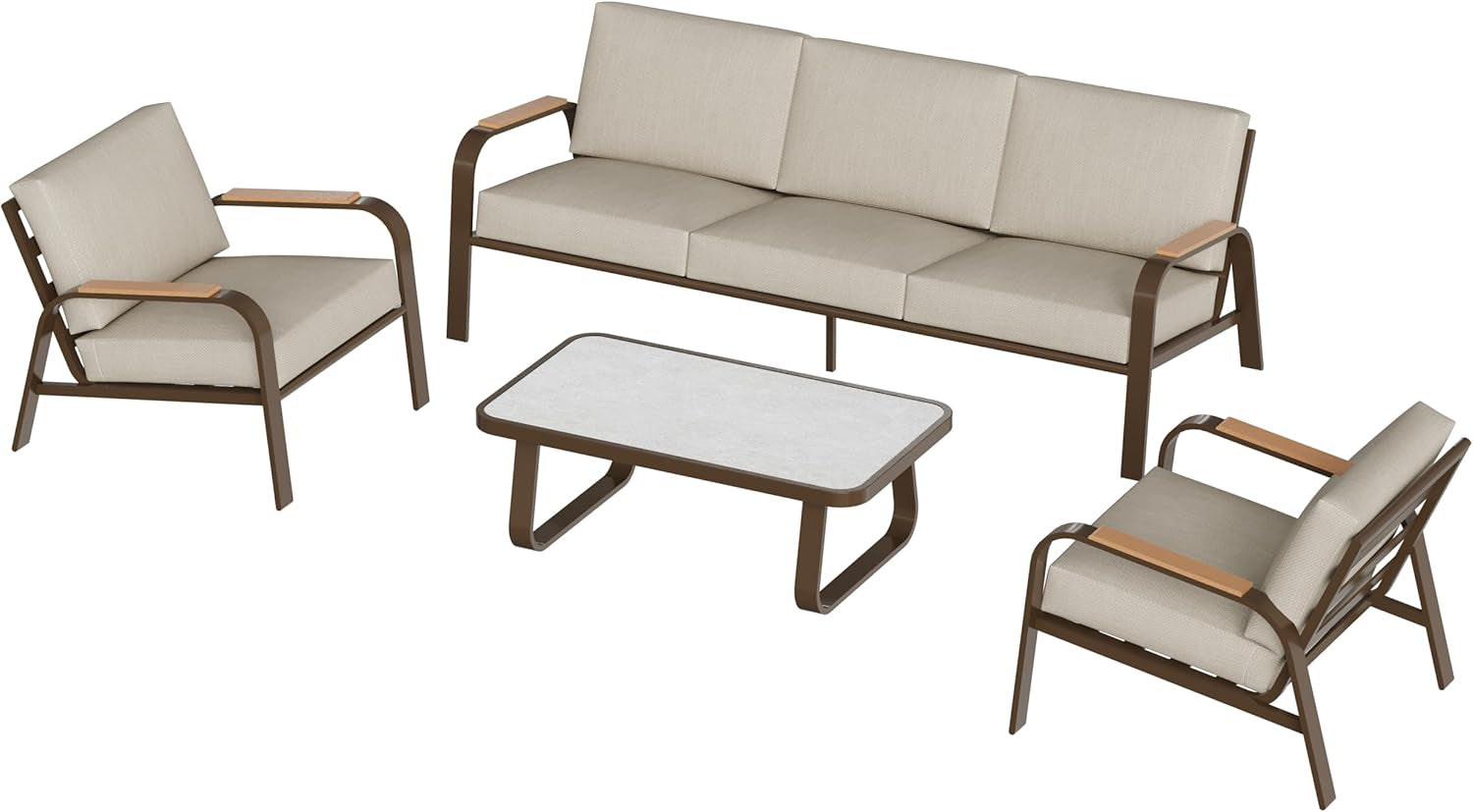 5 Seats Patio Furniture Set, Waterproof Outdoor Patio Furniture with Thick Cushion, 4-Piece outside Conversation Set with Coffee Table for Garden and Yard, Creamy Apricot-0