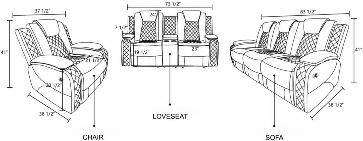White Power Recliner Sofa LED, Wireless Charge, Table-1