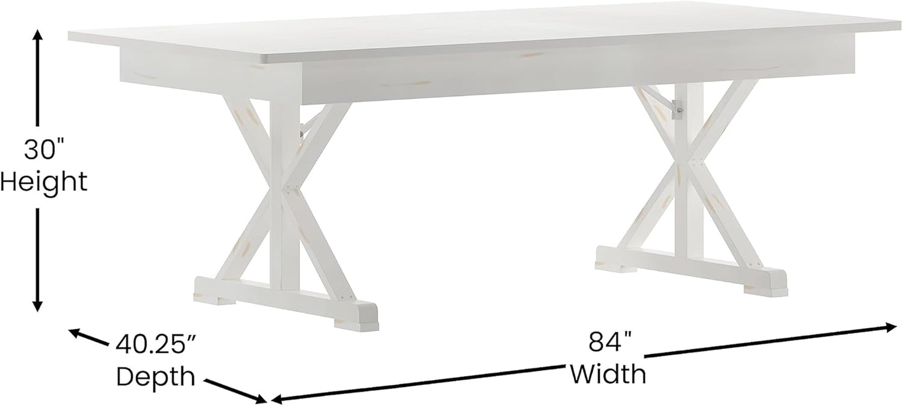 Elora Folding Farmhouse Dining Room Table with Crisscross Legs, Commercial Grade Rectangular Solid Pine Farm Table for 8, 7' X 40", Antique White-4