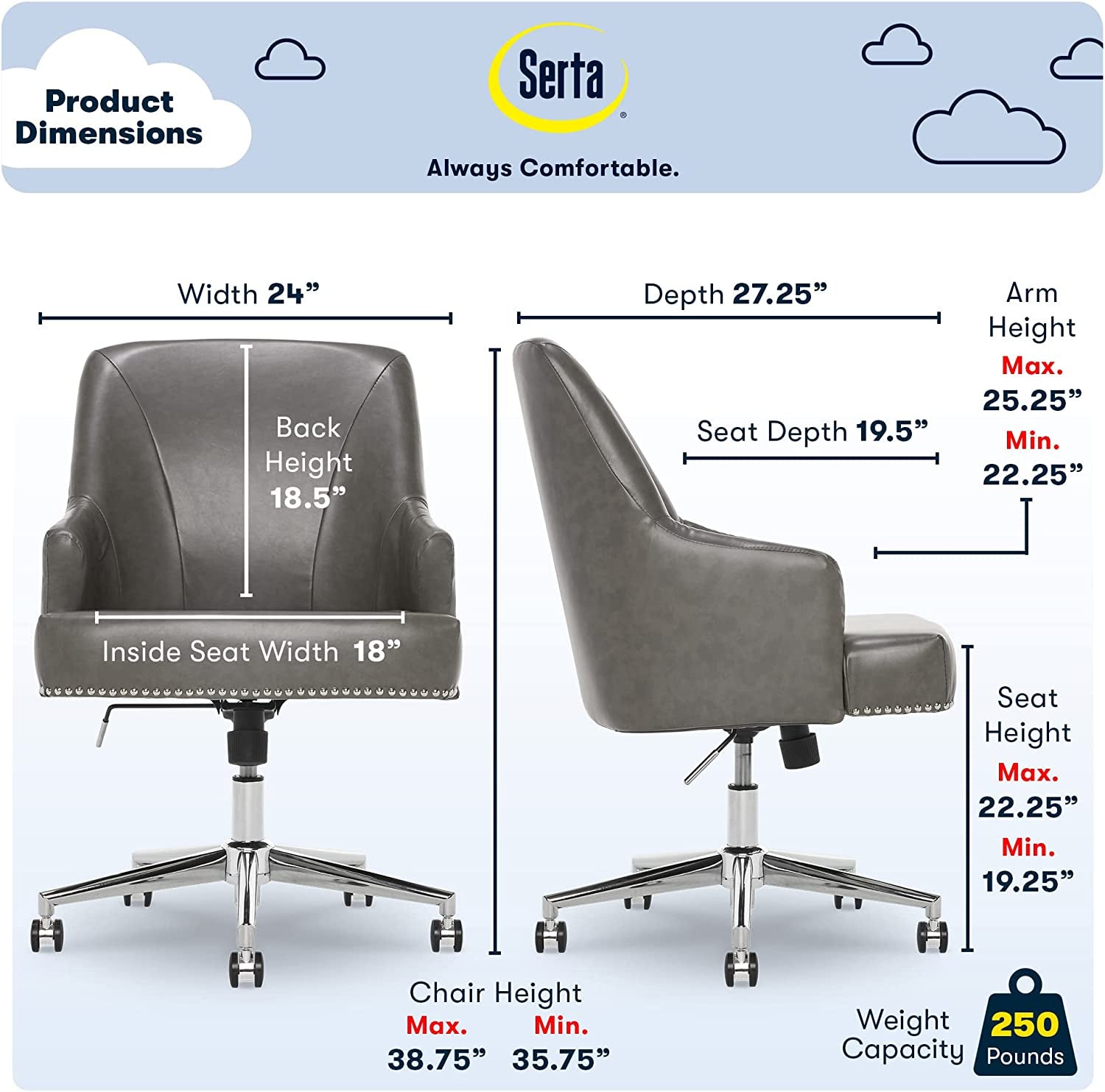 Memory Foam Office Chair with Adjustable Height-2