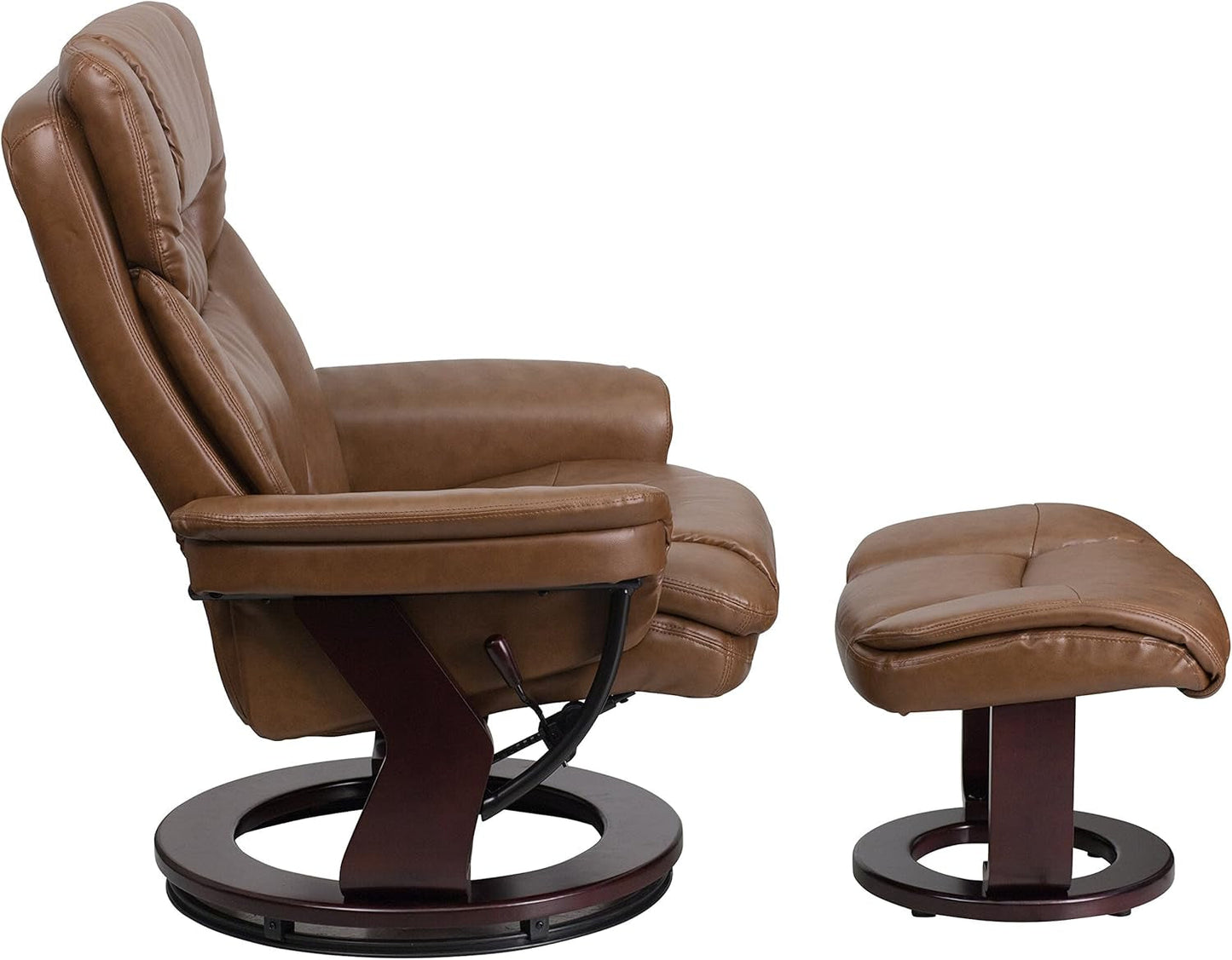 Allie Leathersoft Upholstered Recliner with Footrest, Arms, and Headrest, Padded Swivel Recliner Chair and Ottoman Set, Palimino-4