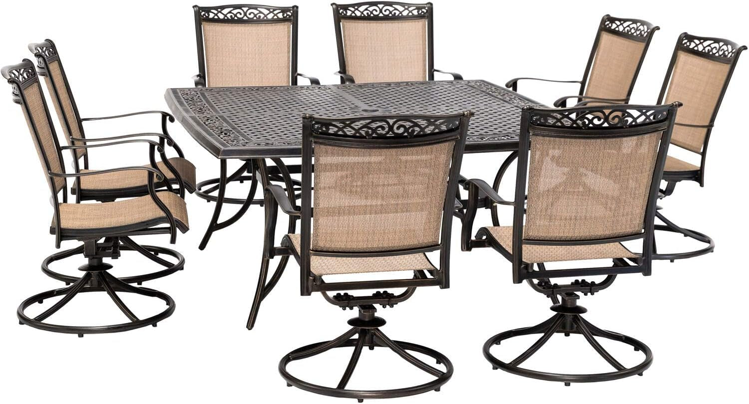 Fontana 9-Piece Outdoor Dining Set, Rust-Resistant Aluminum Outdoor Patio Dining Set for 8 with Swivel Rockers and 60" Square Cast-Top Patio Table, Perfect for Backyard, Patio, Deck, and Porch-0