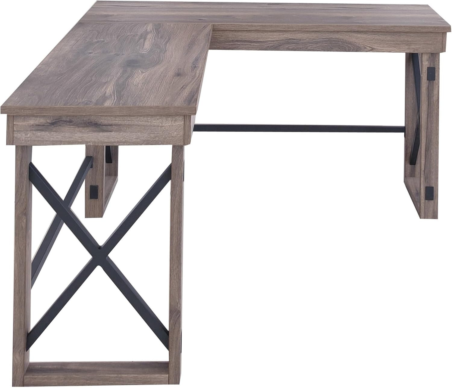 LYS L-Shaped Industrial Desk - Gray Oak Top - 29.50" Height X 67" Width X 52.13" Depth-2