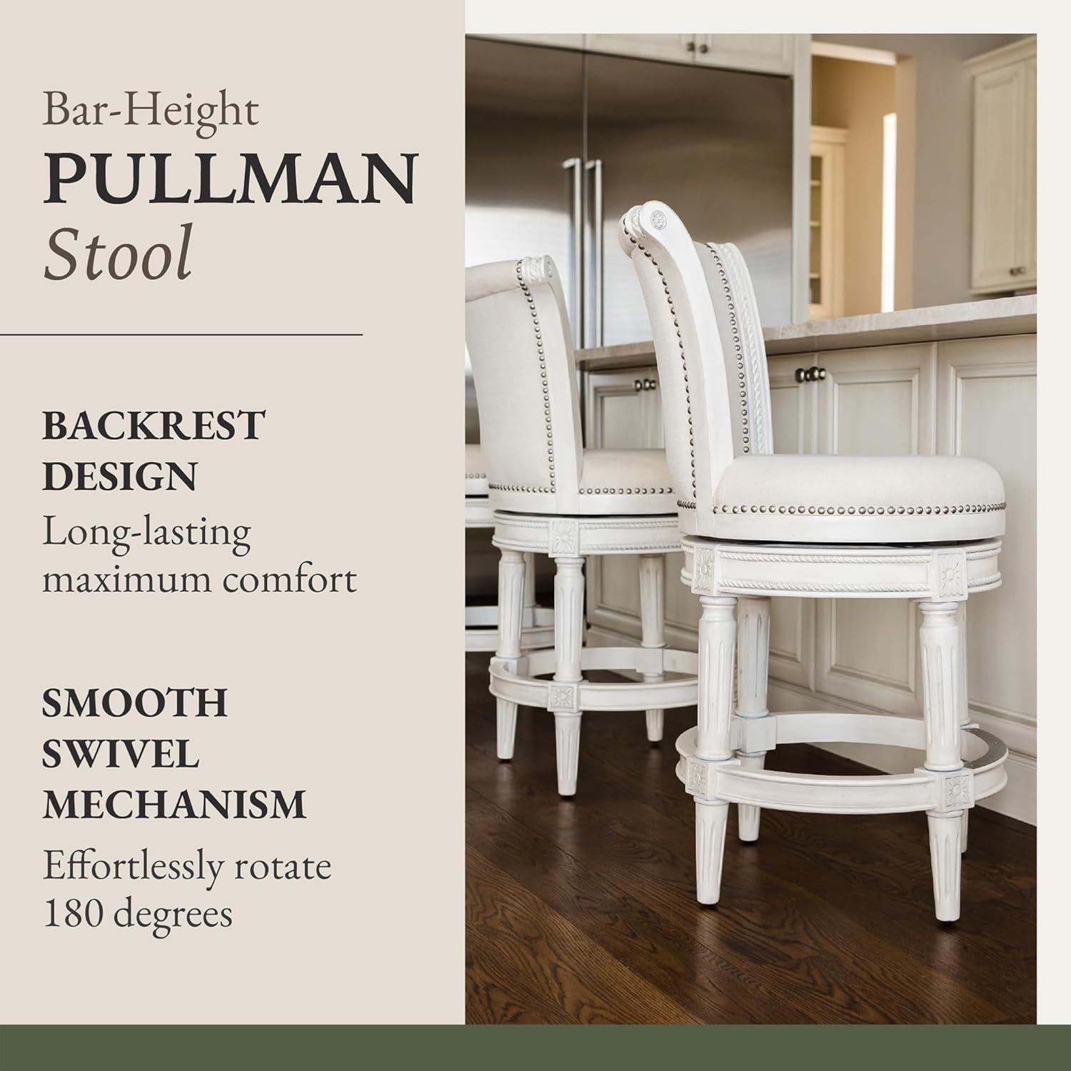 Pullman 31 Inch Tall Bar Height Upholstered Barstool with Back in White Oak Finish with Natural Color Fabric Cushion Seat, Set of 3-3