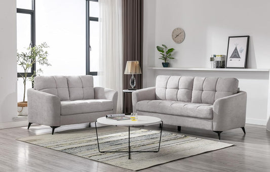 Callie Light Gray Velvet Fabric Sofa Loveseat Living Room Set-1