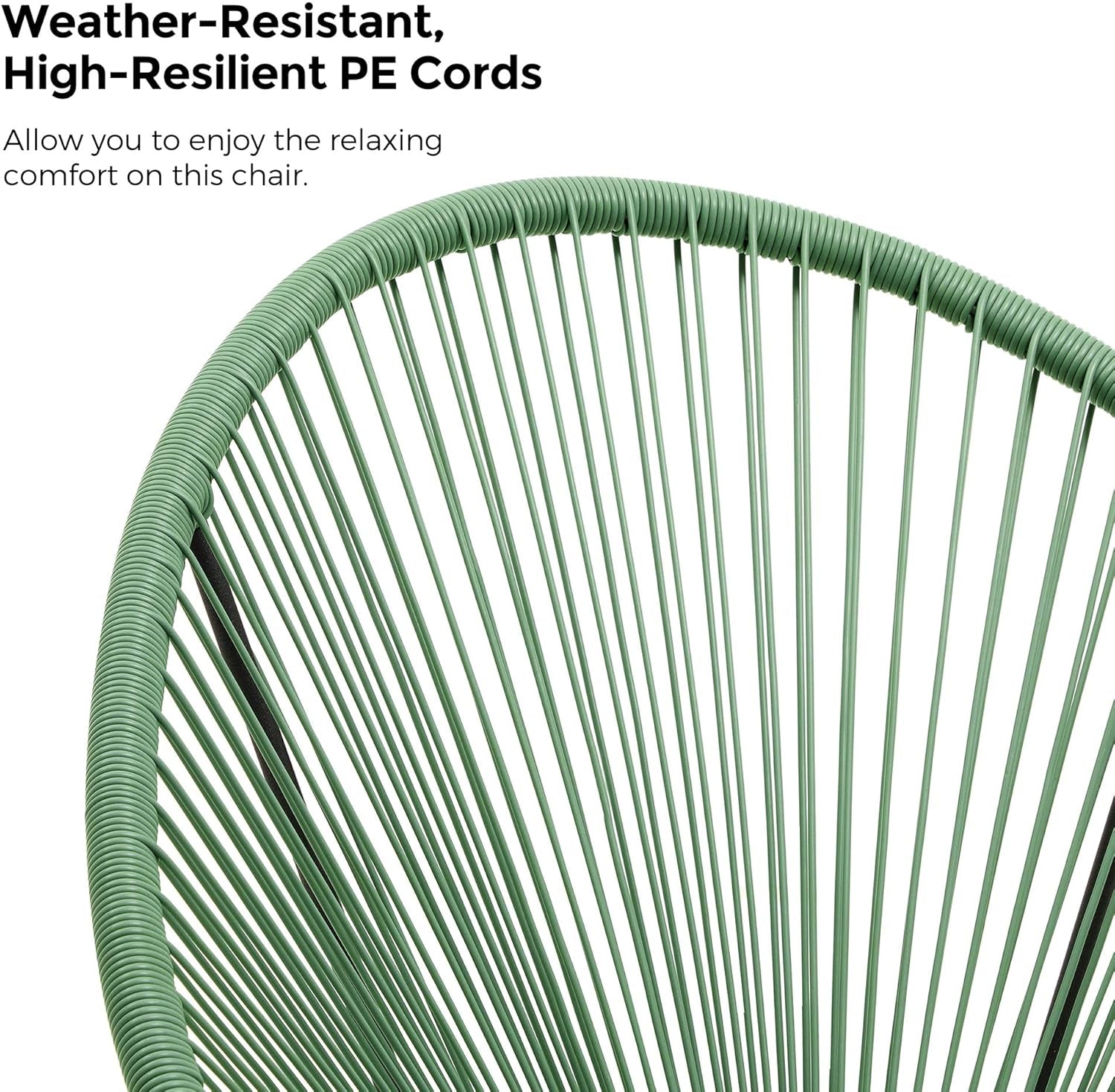 3-Piece Outdoor Seating Acapulco Chair, Modern Patio Furniture Set, Glass Top Table and 2 Chairs, Indoor and Outdoor Conversation Bistro Set, Light Green UGGF011C01-4