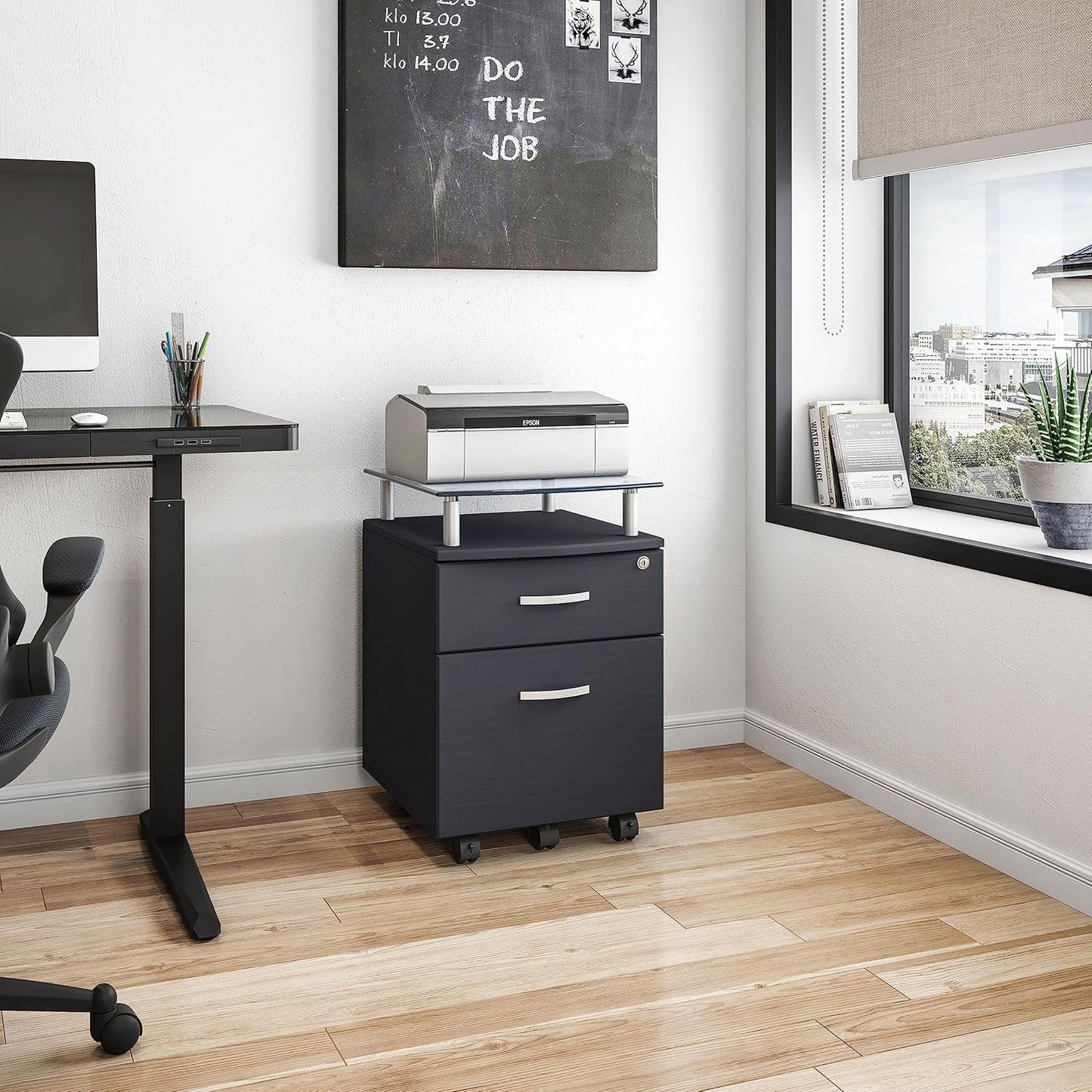 Rolling File Cabinet with Glass Top, Graphite-1