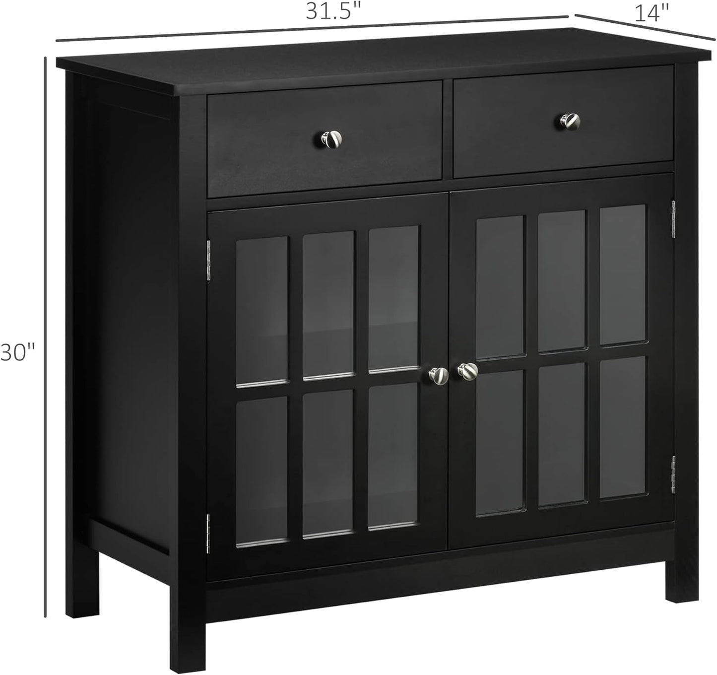 Sideboard Buffet Cabinet, Accent Kitchen Cabinet with Glass Doors, Adjustable Shelf and 2 Drawers for Kitchen, Black-2