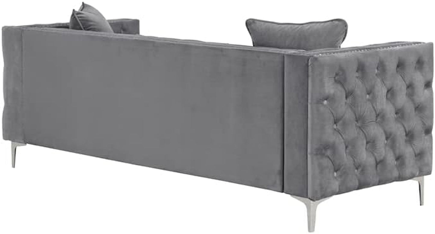 Modern Velvet Fabric Sofa and Loveseat Living Room Set -Gray-3