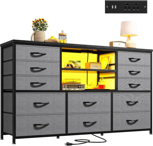 12 Drawer Long Dresser LED Lights Power Outlet-1
