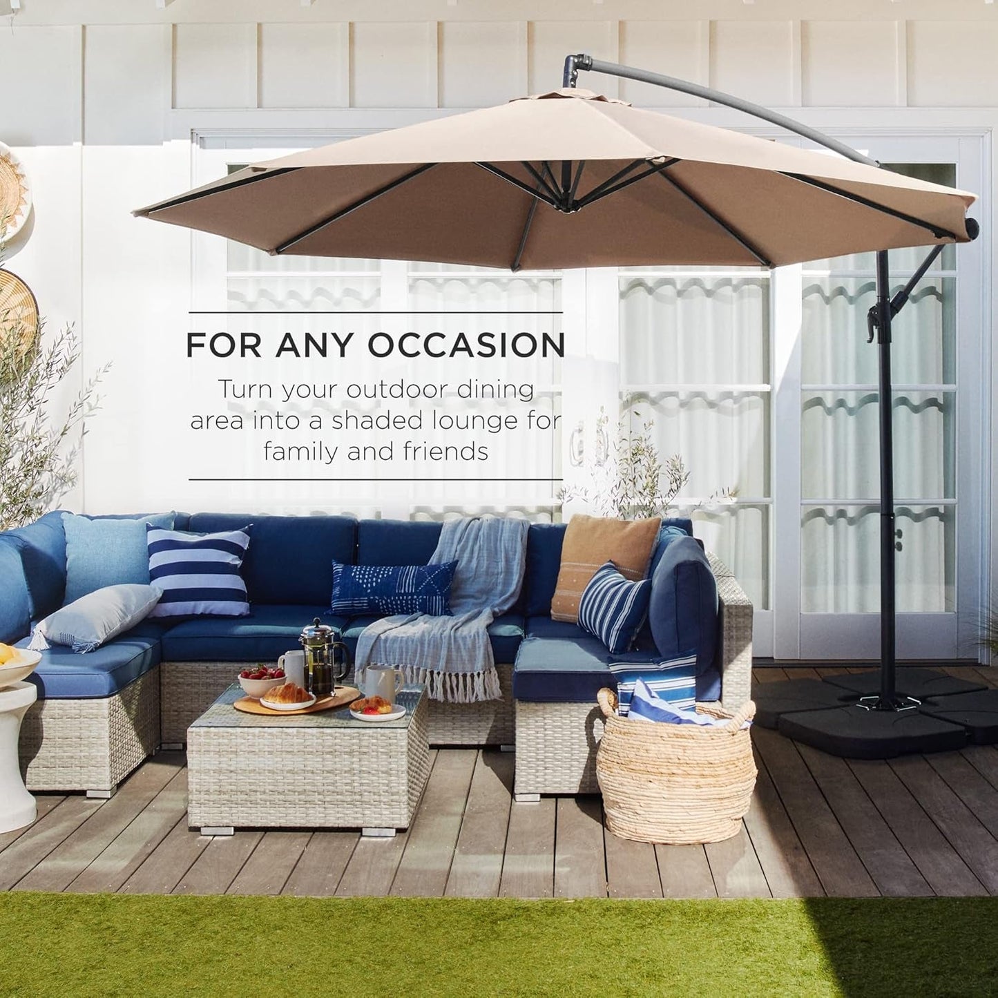 10Ft Offset Hanging Market Patio Umbrella W/Easy Tilt Adjustment, Polyester Shade, 8 Ribs for Backyard, Poolside, Lawn and Garden-2