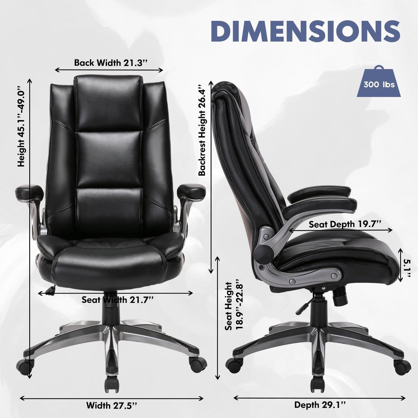 Leather Executive Office Chair - High Back Home Computer Desk Chair with Padded Flip-Up Arms, Adjustable Tilt Lock, Swivel Rolling Ergonomic Chair for Adult Working Study, Black-2