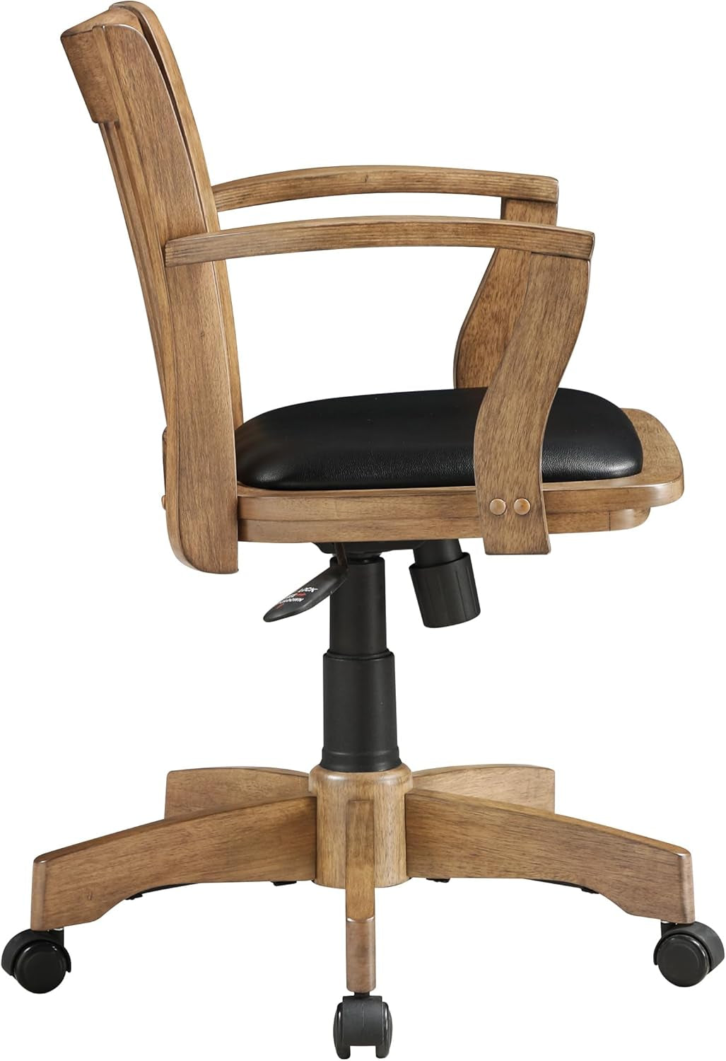 OSP Home Furnishings Deluxe Wood Banker'S Desk Chair with Padded Seat, Adjustable Height and Locking Tilt, Fruitwood Finish and Black Vinyl-4