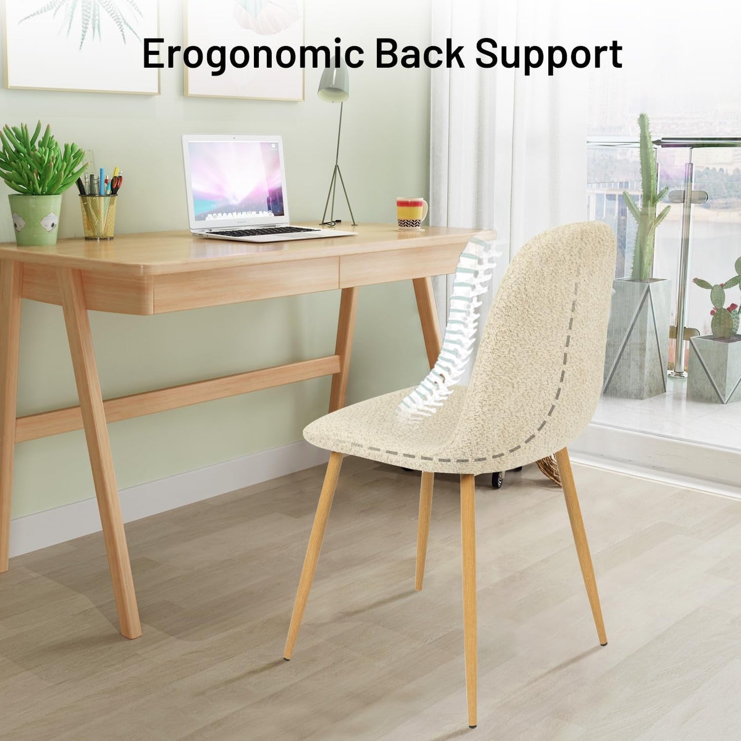 Dining Chairs Set of 4, Upholstered Fabric Armless Dining Room Seating Kitchen Chairs, Side Chair Mid-Back with Metal Legs for Living Room Bedroom Home Office, Beige Cream-4