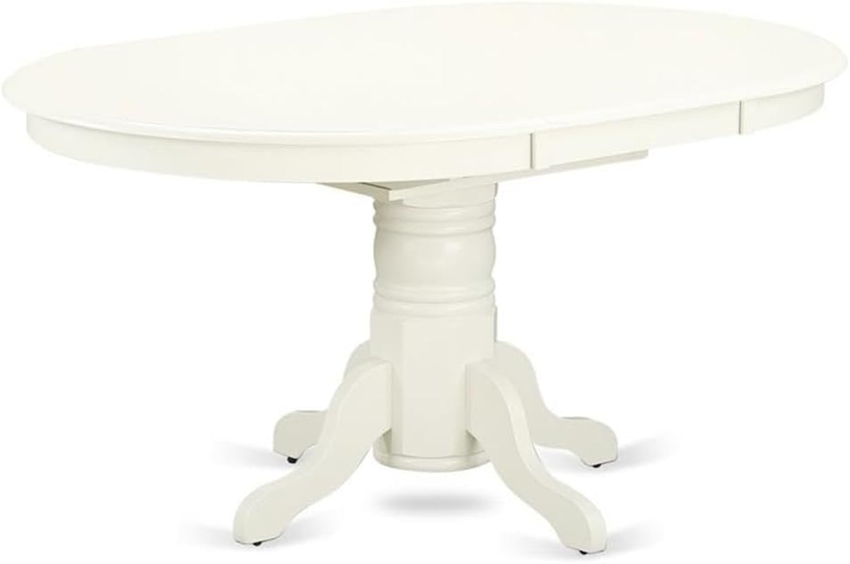 AVT-LWH-TP Avon Dining Room Table - an Oval Kitchen Table Top with Butterfly Leaf & Pedestal Base, 42X60 Inch, Linen White-0
