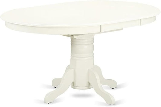 AVT-LWH-TP Avon Dining Room Table - an Oval Kitchen Table Top with Butterfly Leaf & Pedestal Base, 42X60 Inch, Linen White-0