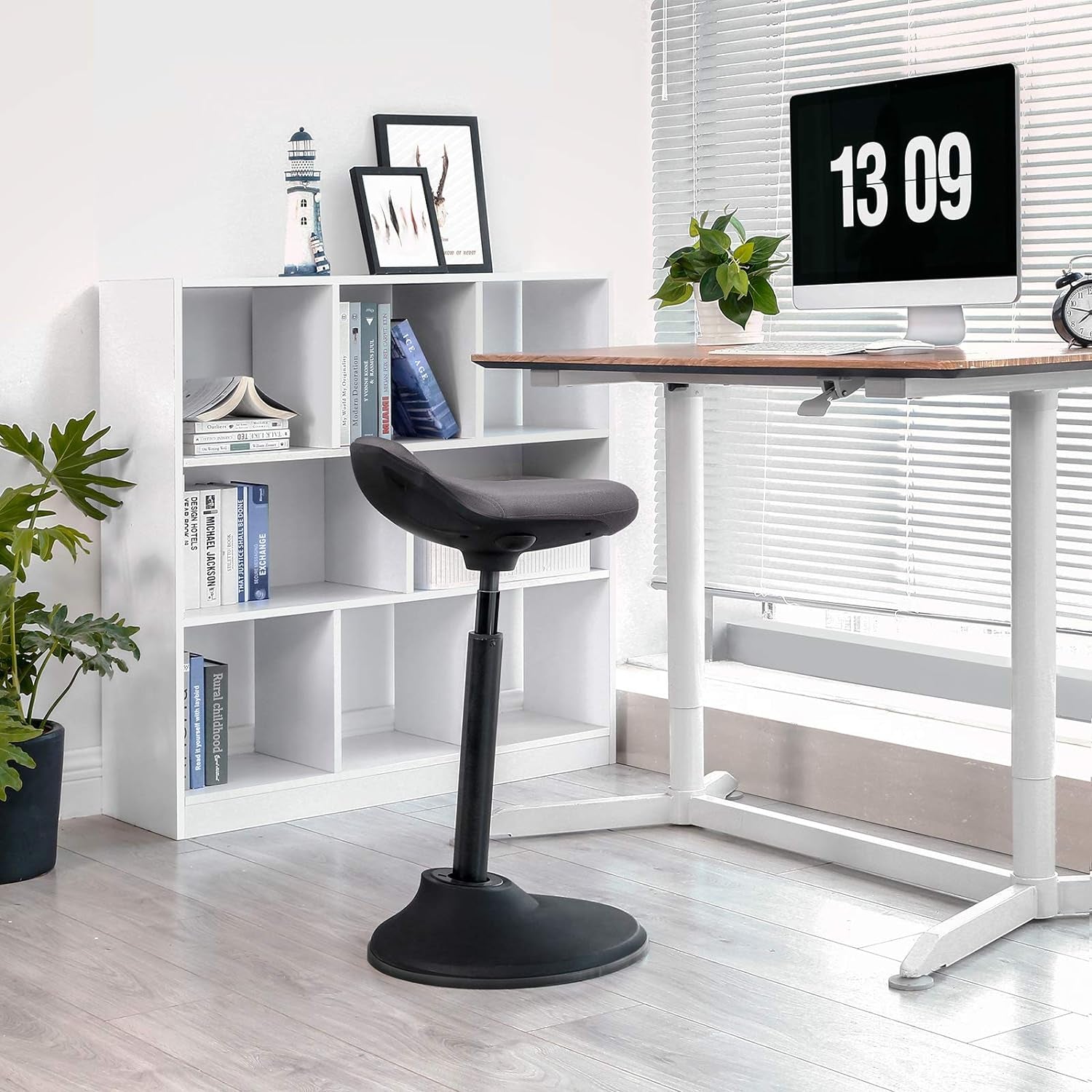 Standing Desk Chair, Adjustable Ergonomic Standing Stool, 23.6-33.3 Inches, Swivel Sitting Balance Chair, Fabric Upholstery, Anti-Slip Bottom Pad, Slate Gray UOSC02GY-1