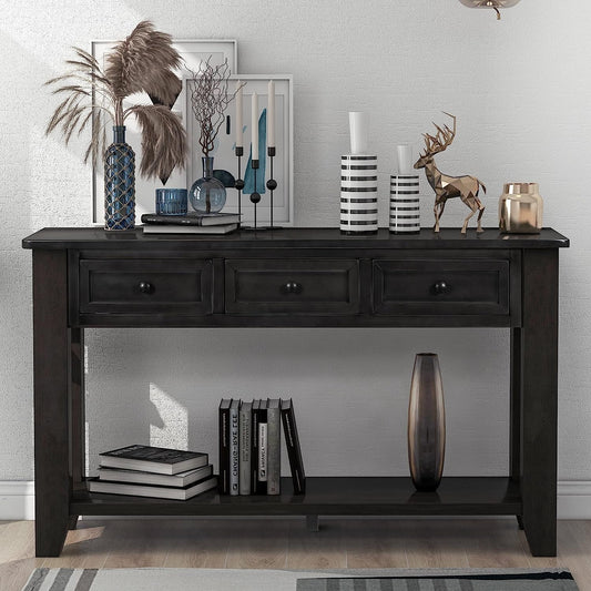 Black Console Table with Drawers and Shelf-0