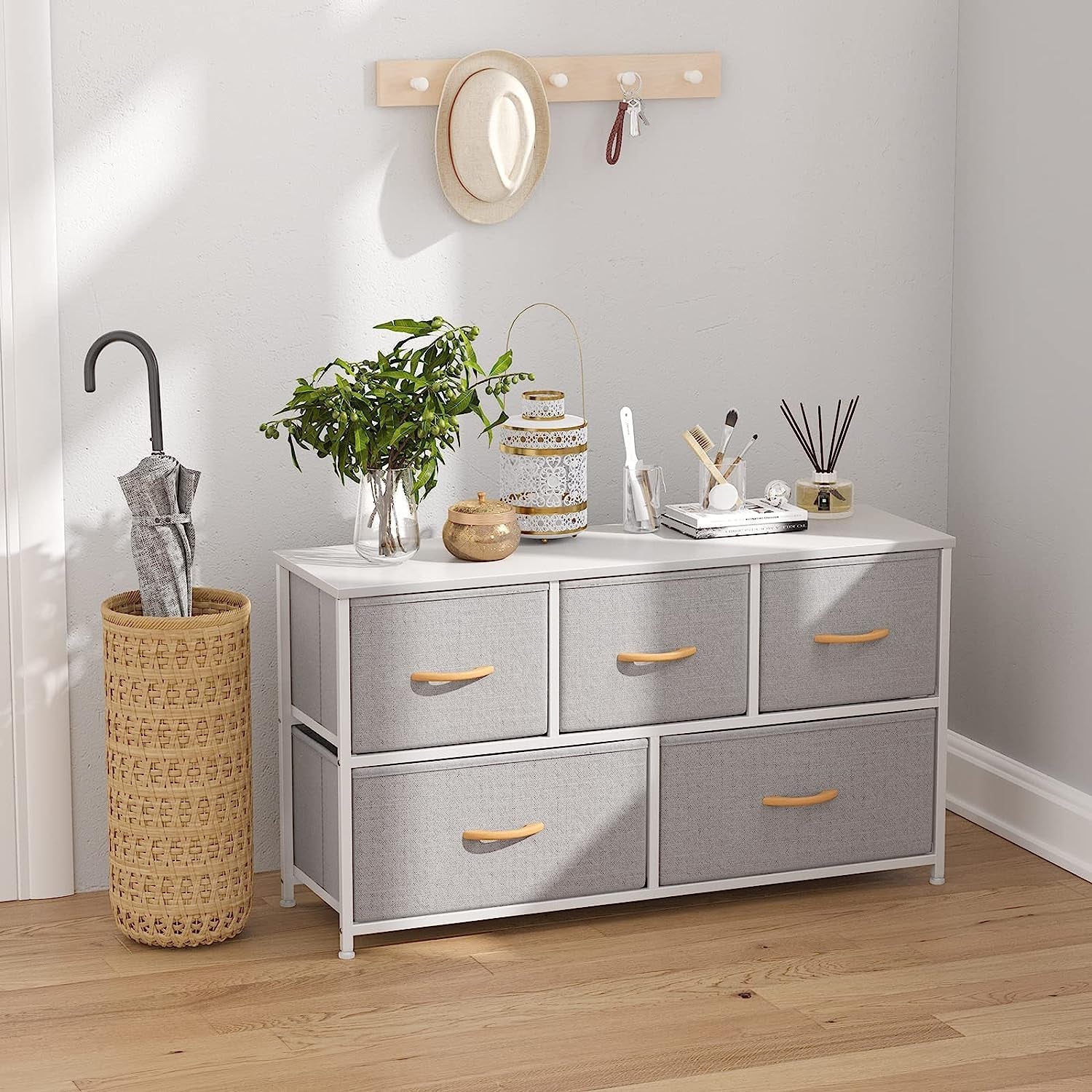 Light Grey 5-Drawer Dresser Tower Unit, Small Size-4
