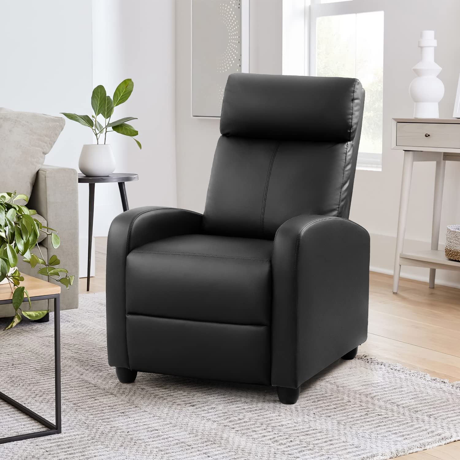 Black PU Leather Recliner Sofa with Thick Cushion-1