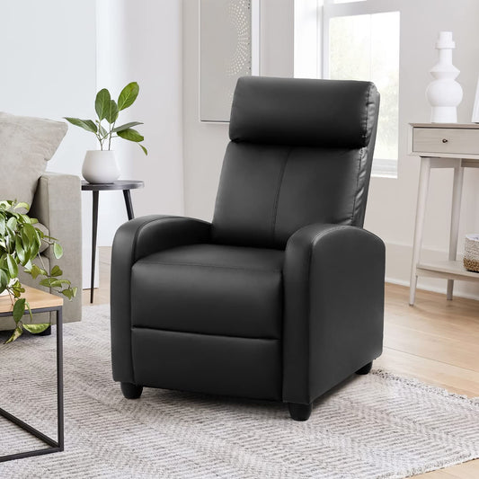 Black PU Leather Recliner Sofa with Thick Cushion-1