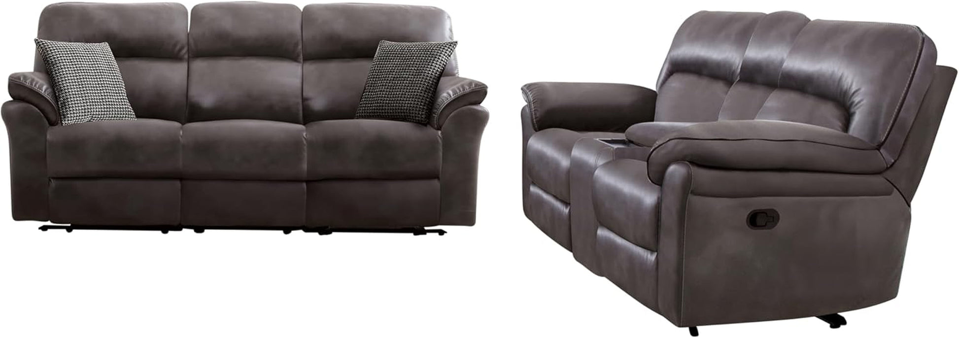 Lerona Faux Leather 2-Piece Recliner Sofa Set with Pillow Top Arms, Loveseat Console and Cupholders & Wireless Charging for Living Room, Bedroom, Office, Dark Gray-0