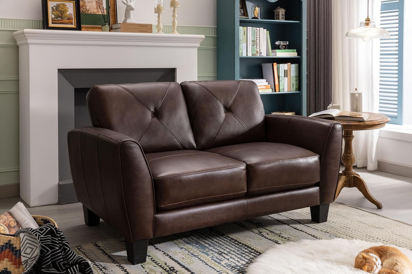 2 Pieces Amarican Living Room Sofa Sets Include Loveseat Sofa and 3 Seaters Couch,Genuine Leather Upholstered Tufted Sectional Sofa&Couch for Home Office Apartment, 82"/62"-3