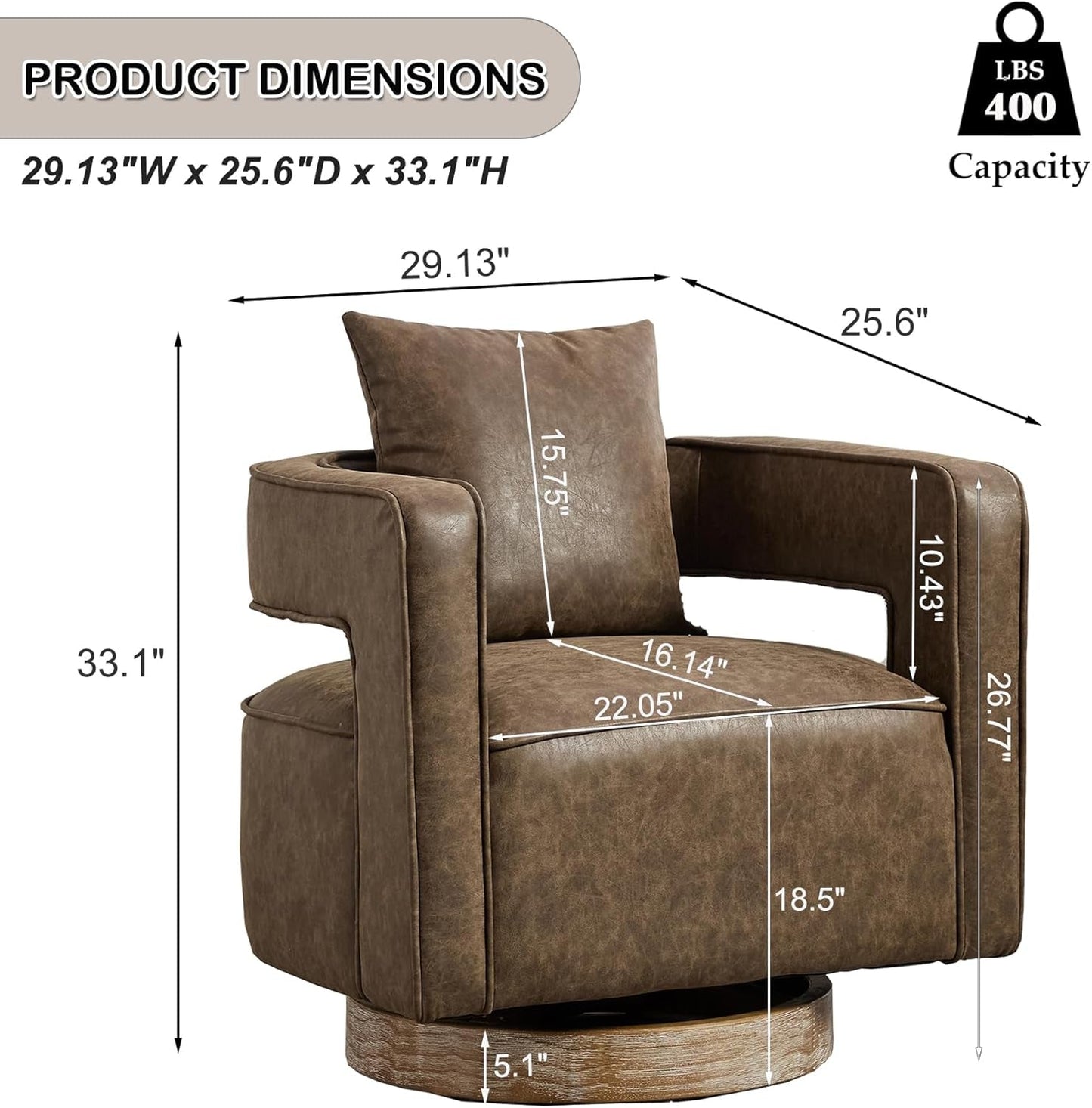 Swivel Accent Chair Set of 2, Modern Swivel Barrel Chair for Living Room, 360 Degree Comfy Square Swivel Chair with Open Back, Upholstered Armchair for Bedroom,Reading, PU Leather, Coffee-2