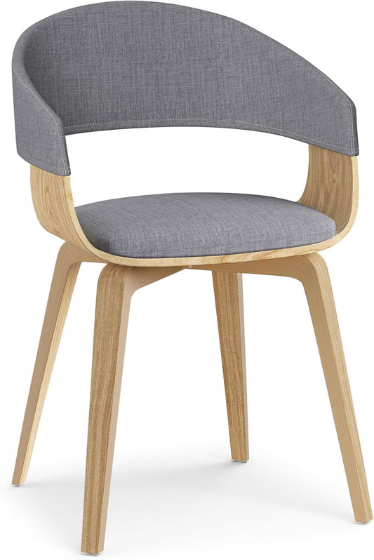 Lowell Mid Century Modern Bentwood Dining Chair with Light Wood in Light Grey Polyester Linen, for the Dining Room-0