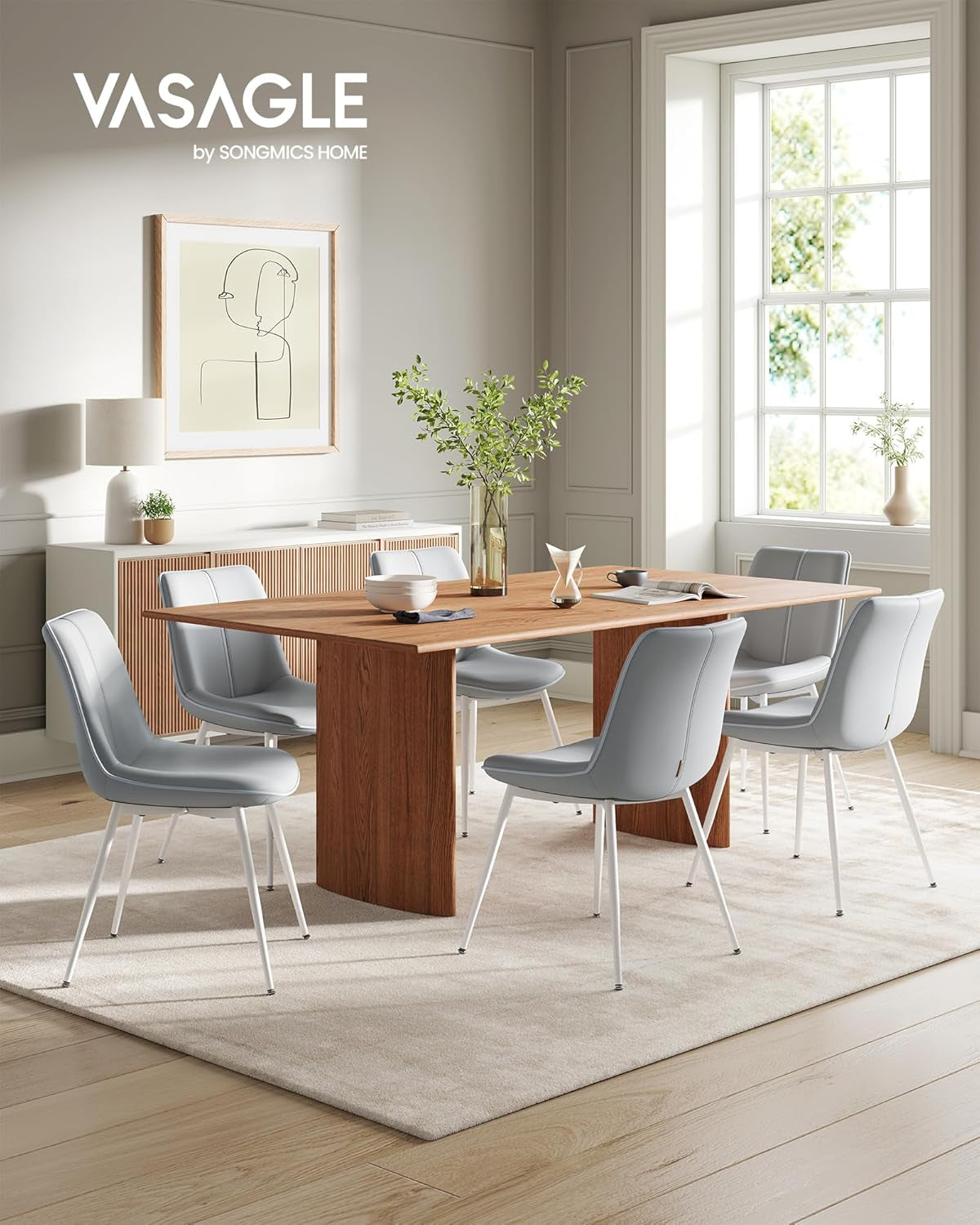 Leather Dining Chairs Set of 2, Comfortable Upholstered Seat Dining Room Chairs with Swivel Leveling Feet, Curved Backrest Kitchen Chair for Living, Restaurant, Easy Assemble, Dove Gray-1