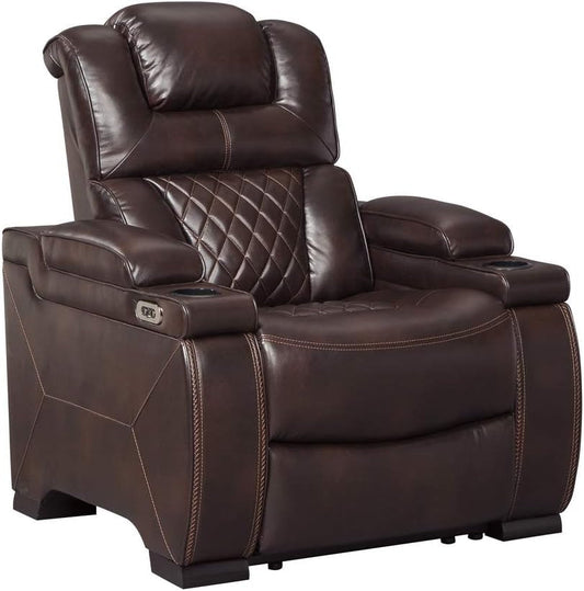 Warnerton Faux Leather Power Recliner with Adjustable Headrest, Brown-0