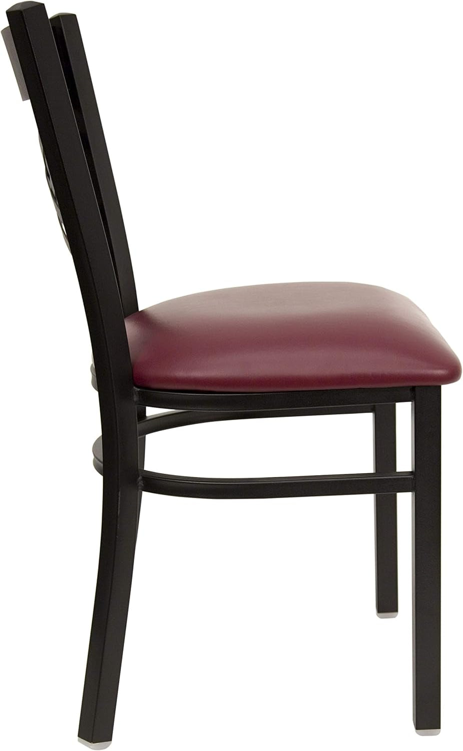 2 Pack HERCULES Series Black ''X'' Back Metal Restaurant Chair - Burgundy Vinyl Seat-4