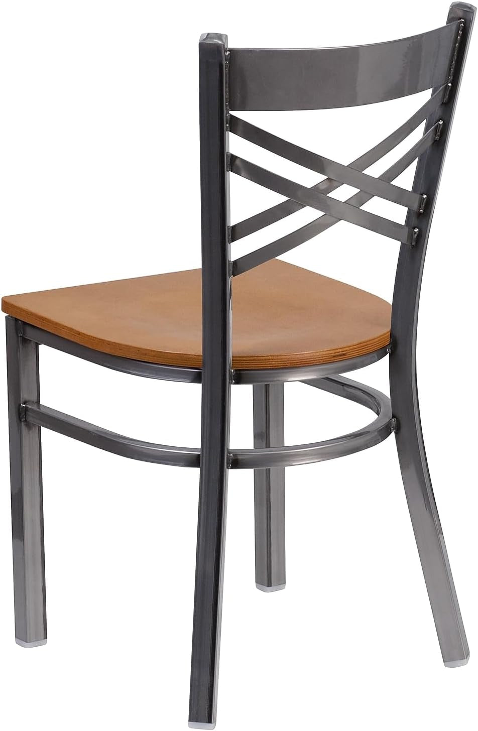 2 Pk. HERCULES Series Clear Coated ''X'' Back Metal Restaurant Chair - Natural Wood Seat-4