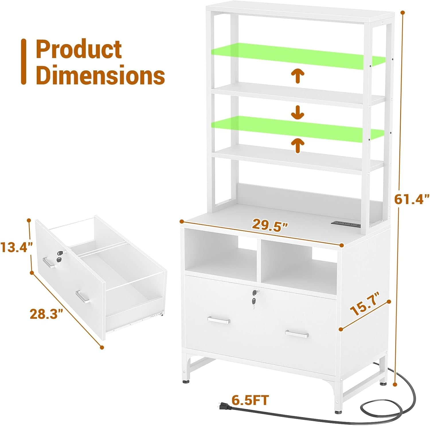 Printer Stand File Cabinet Lock White Office-2