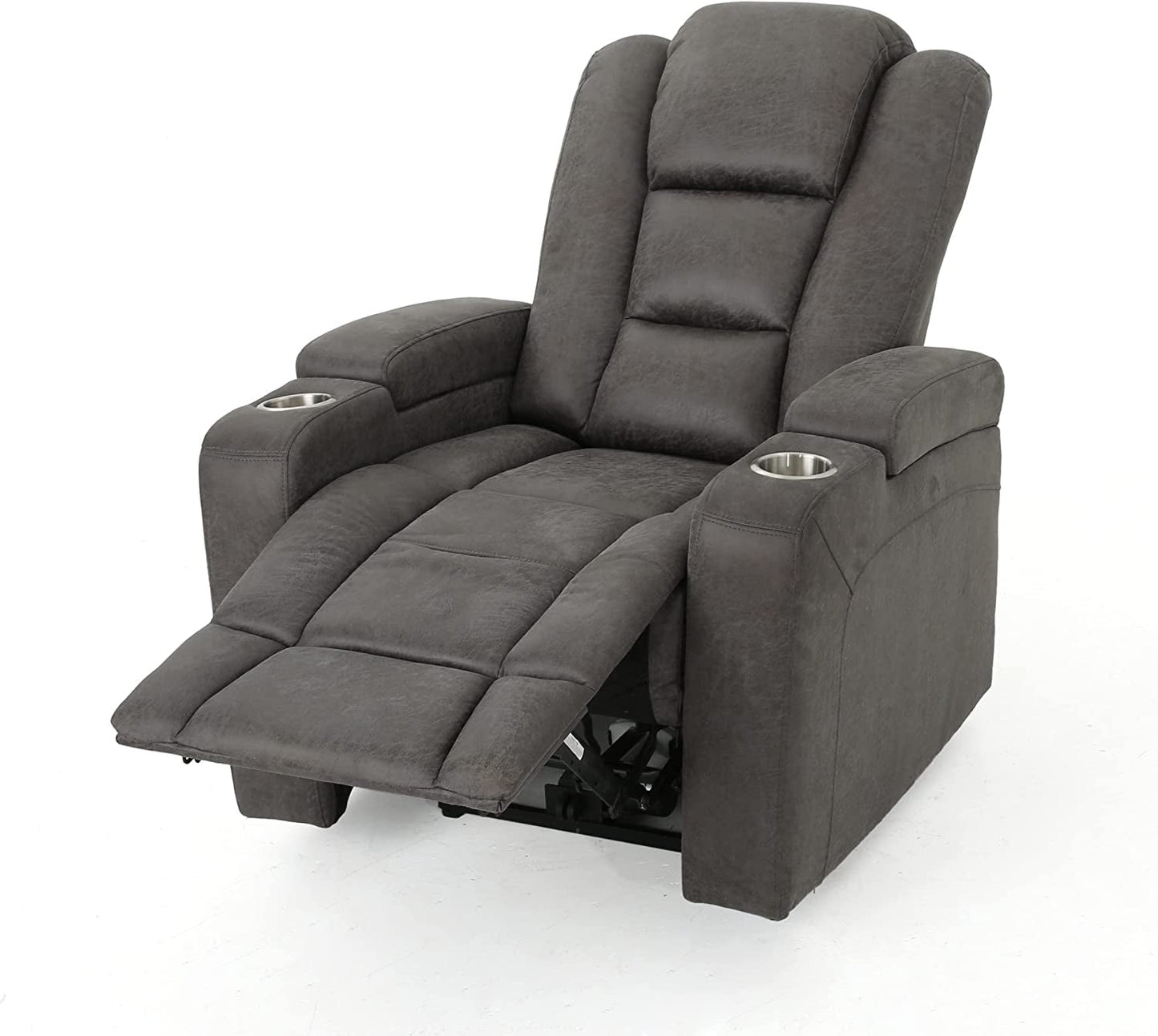 Tufted Microfiber Power Recliner W/Arm Storage and USB Cord, Slate/Black-3