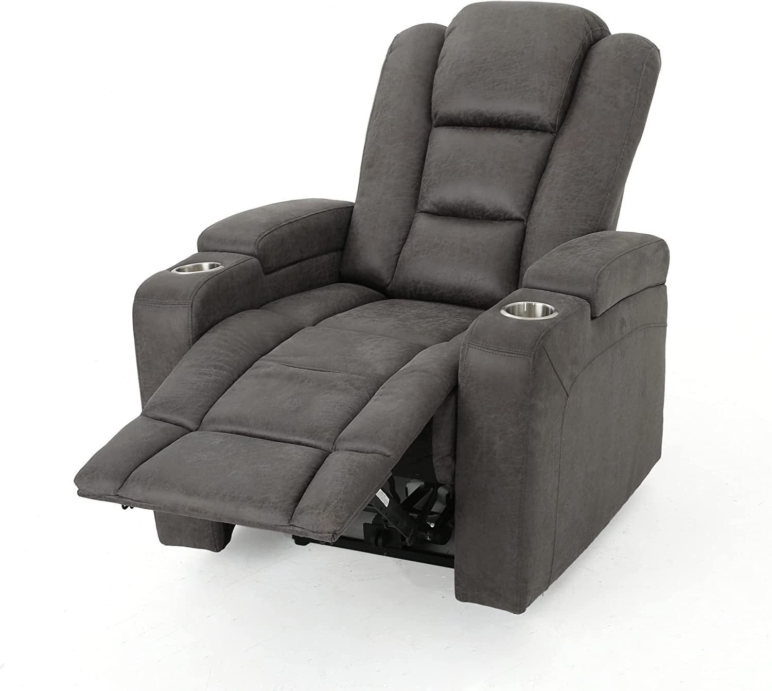 Tufted Microfiber Power Recliner W/Arm Storage and USB Cord, Slate/Black-3