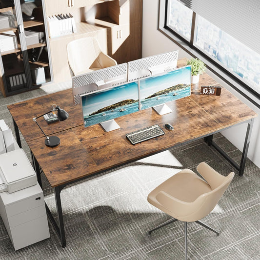 Computer Desk, 80 Inch Office Desk, Gaming Desk with Storage, Writing Desk Work Desk for Home Office, Study, Long Simple Desk, Large Legroom, Metal Frame, Rustic Brown-1