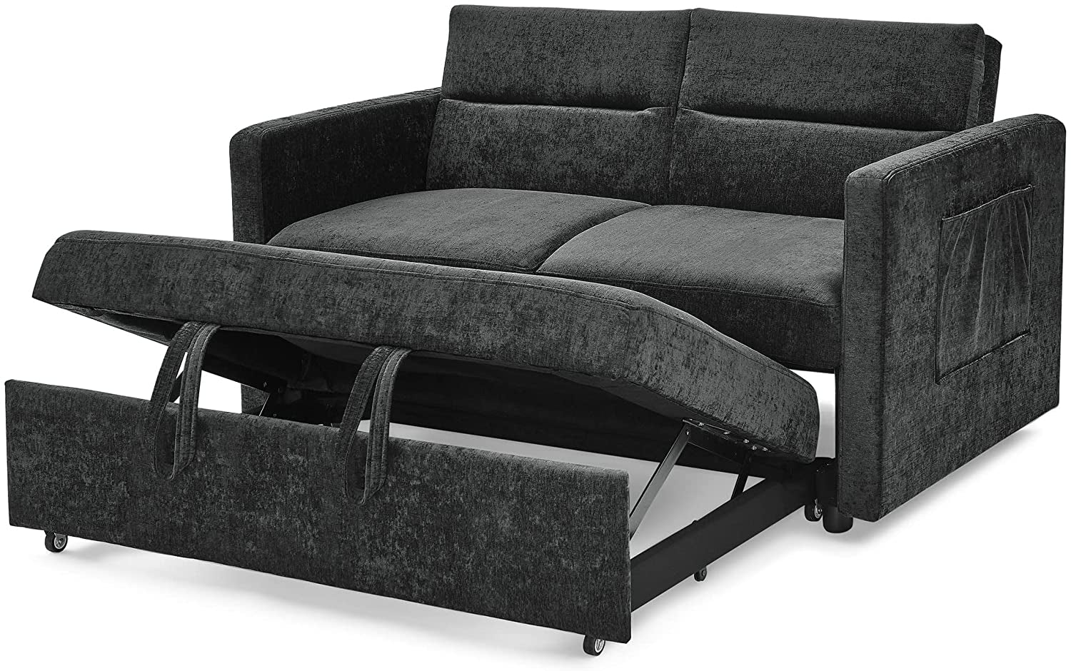 Modern Black Convertible Sofa Bed with Reclining Backrest-4