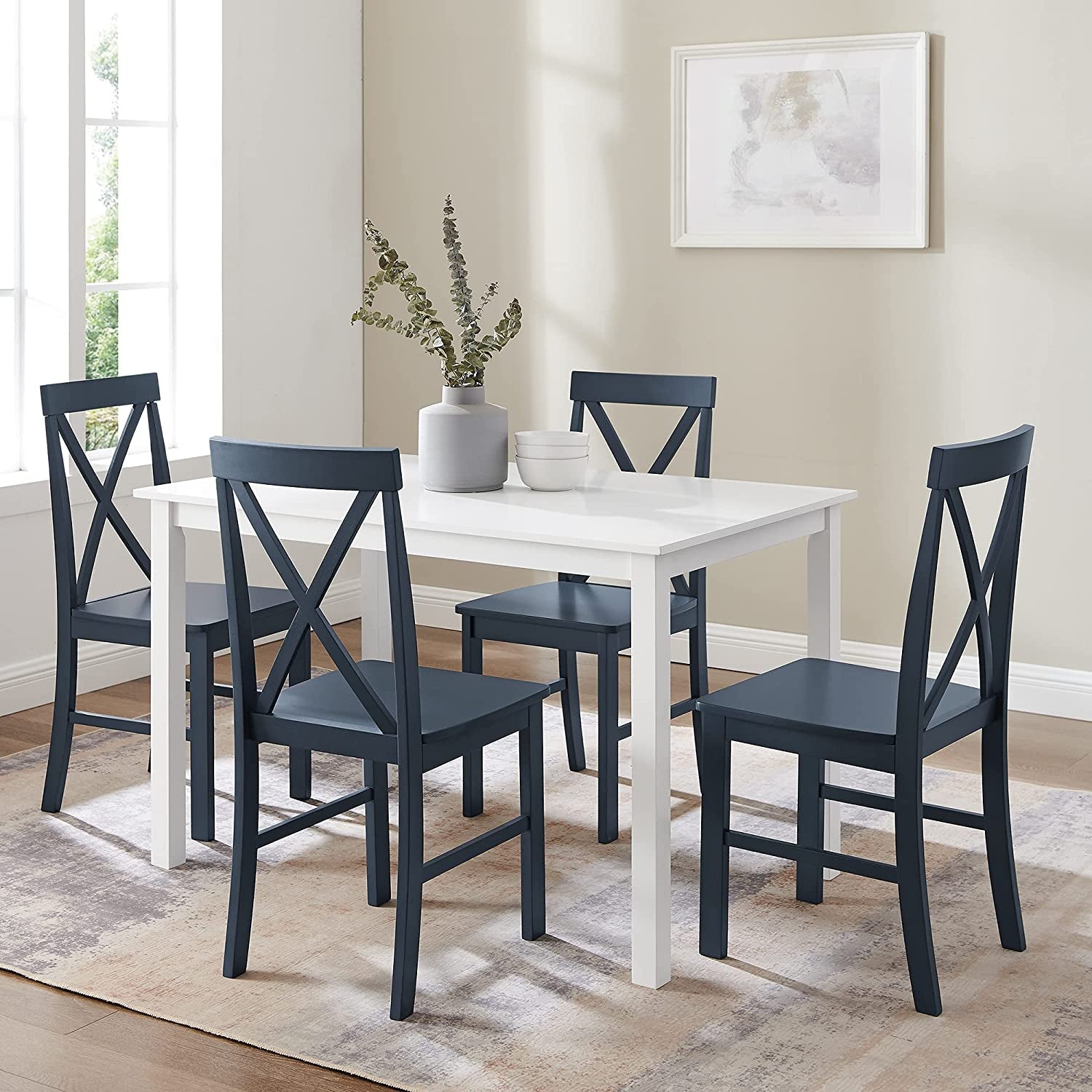 Navy Blue Farmhouse Table and X-Back Chair Dining Set-1