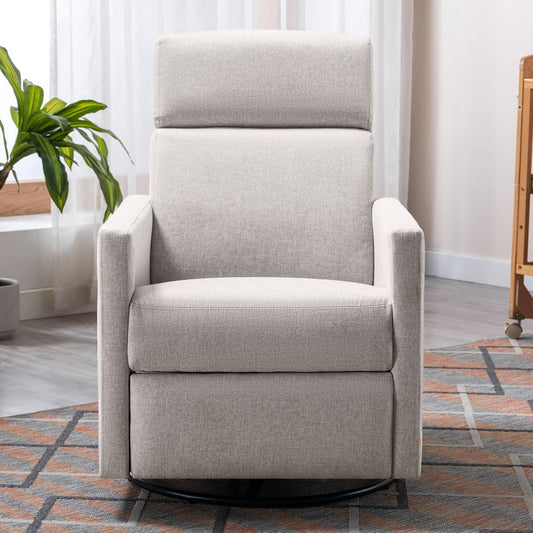 Modern Modern Soft Linen Swivel Push Back Rocker Recliner W/Headsupport Adjustable Nursery Glider Chair for Living Room, Bedroom Tan-1