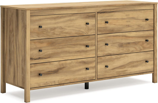 Bermacy Casual 6-Drawer Dresser with Safety Stop, Light Brown-0