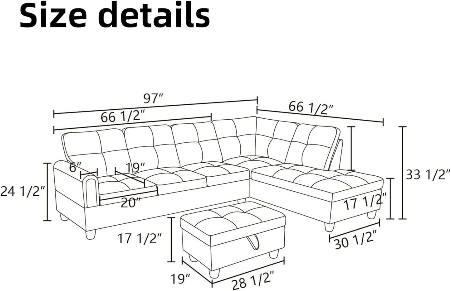 L Shaped Sectional Couches for Living Room, Modern Modular Sectional Sofa with Ottoman Storage, Comfy L Shaped Couch with Chaise for Bedroom Apartment Furniture, Green-1