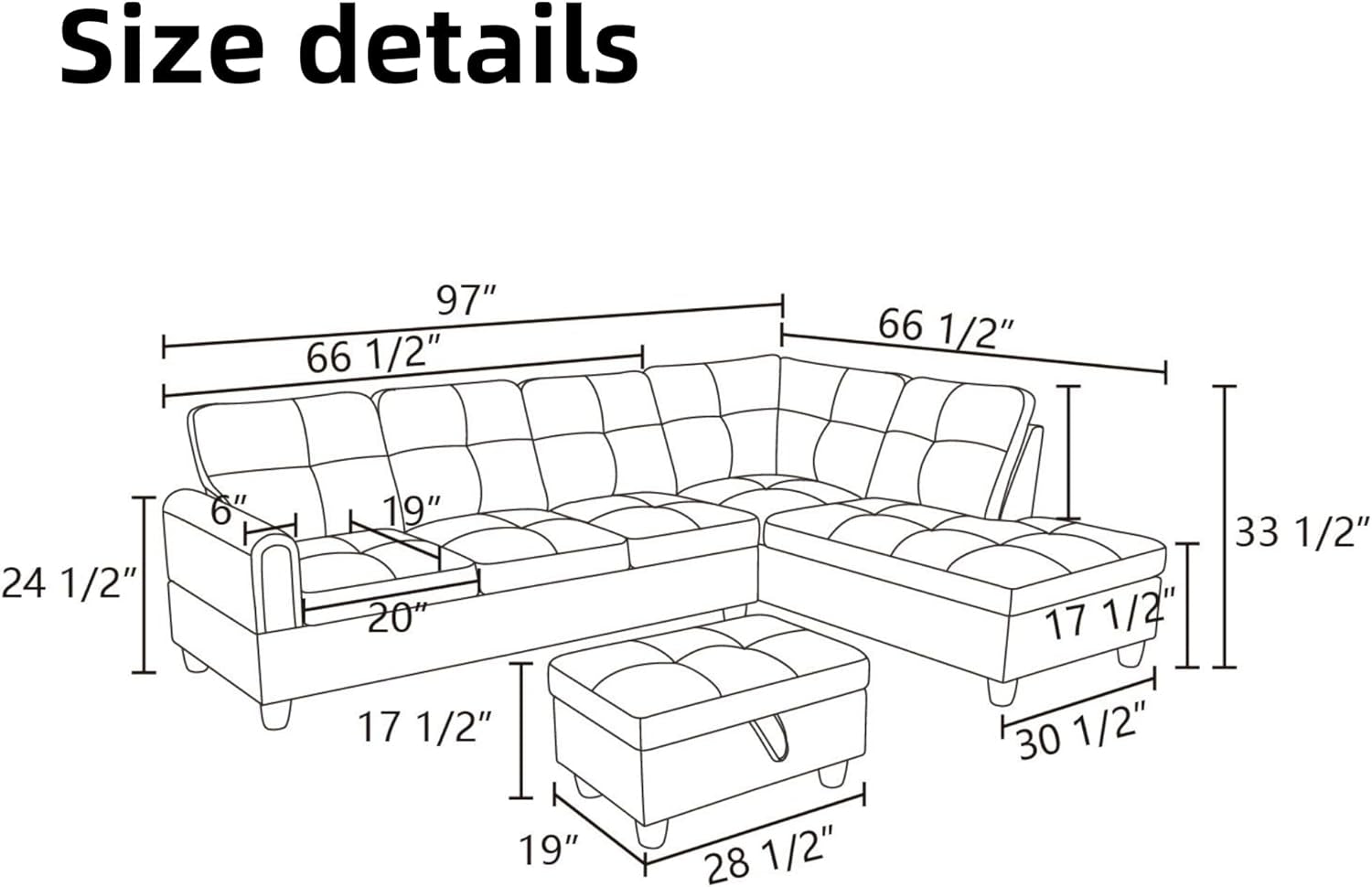L Shaped Sectional Couches for Living Room, Modern Modular Sectional Sofa with Ottoman Storage, Comfy L Shaped Couch with Chaise for Bedroom Apartment Furniture, Green-1